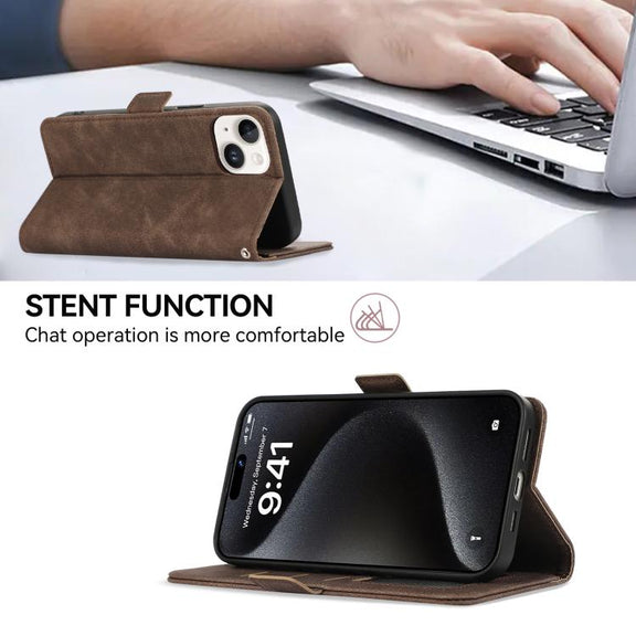 For iPhone 17 ABEEL Frosted Magnetic RFID Leather Phone Case(Brown)