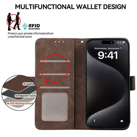 For iPhone 17 ABEEL Frosted Magnetic RFID Leather Phone Case(Brown)
