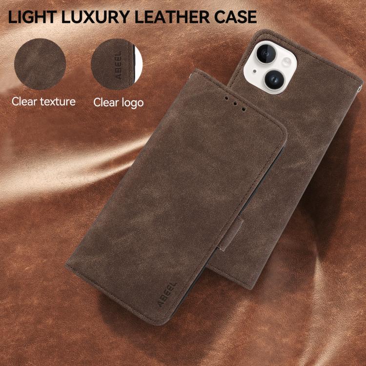 For iPhone 17 ABEEL Frosted Magnetic RFID Leather Phone Case(Brown)