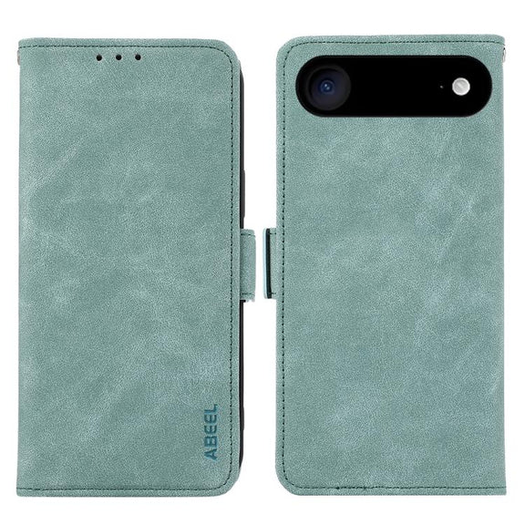 For iPhone 17 Air ABEEL Frosted Magnetic RFID Leather Phone Case(Cyan)