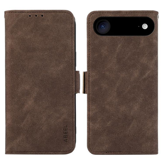For iPhone 17 Air ABEEL Frosted Magnetic RFID Leather Phone Case(Brown)