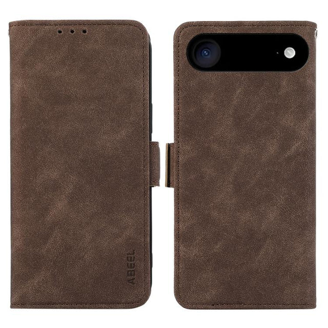 For iPhone 17 Air ABEEL Frosted Magnetic RFID Leather Phone Case(Brown)