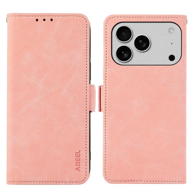 For iPhone 17 Pro ABEEL Frosted Magnetic RFID Leather Phone Case(Pink)