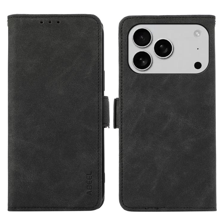 For iPhone 17 Pro ABEEL Frosted Magnetic RFID Leather Phone Case(Black)