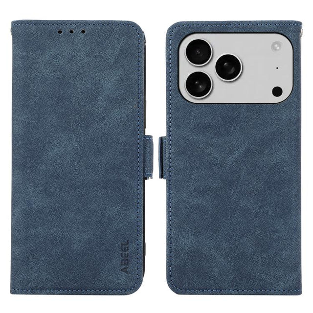 For iPhone 17 Pro ABEEL Frosted Magnetic RFID Leather Phone Case(Blue)
