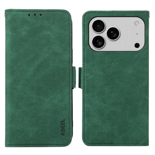For iPhone 17 Pro ABEEL Frosted Magnetic RFID Leather Phone Case(Green)