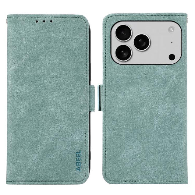 For iPhone 17 Pro ABEEL Frosted Magnetic RFID Leather Phone Case(Cyan)