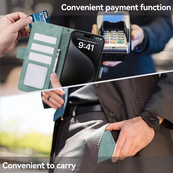 For iPhone 17 Pro ABEEL Frosted Magnetic RFID Leather Phone Case(Cyan)