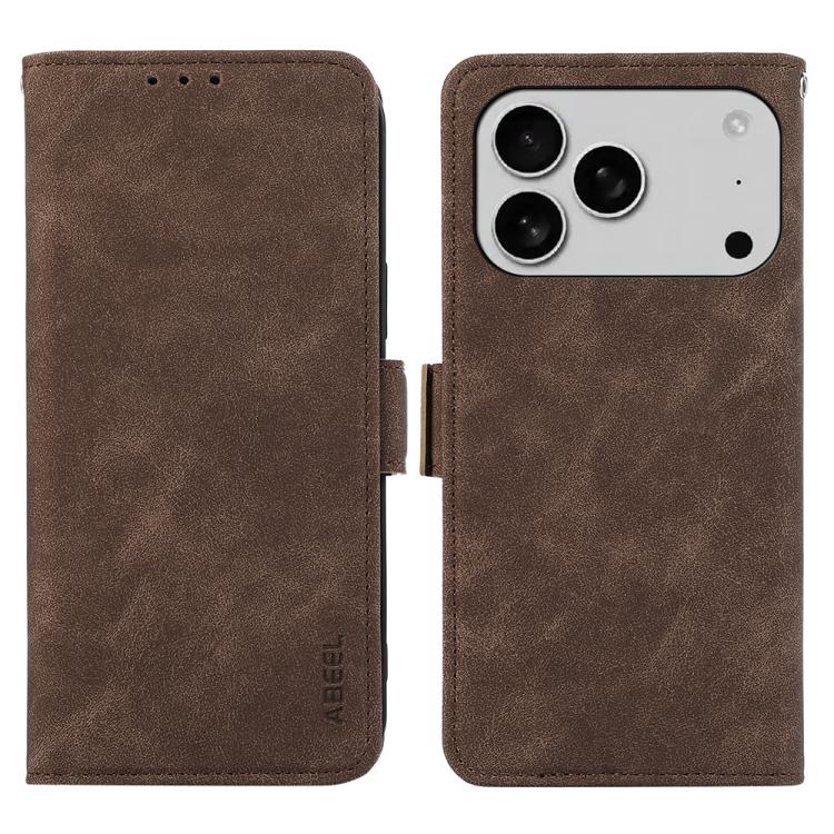 For iPhone 17 Pro ABEEL Frosted Magnetic RFID Leather Phone Case(Brown)