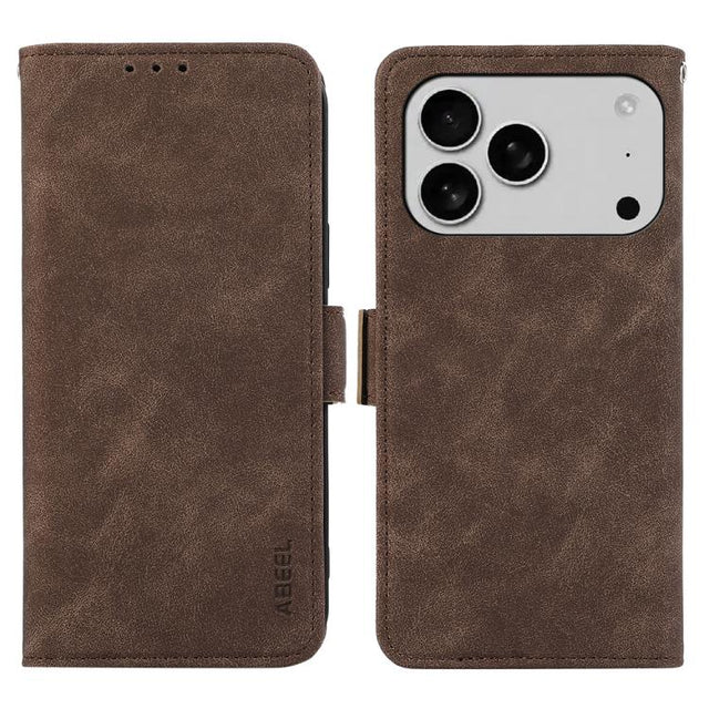For iPhone 17 Pro ABEEL Frosted Magnetic RFID Leather Phone Case(Brown)