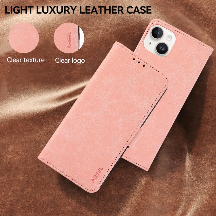 For iPhone 17 Pro Max ABEEL Frosted Magnetic RFID Leather Phone Case(Pink)