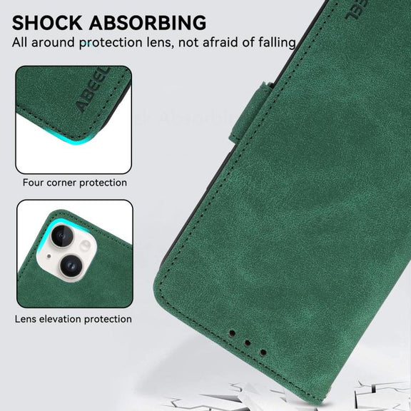 For iPhone 17 Pro Max ABEEL Frosted Magnetic RFID Leather Phone Case(Green)