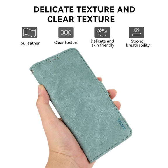 For iPhone 17 Pro Max ABEEL Frosted Magnetic RFID Leather Phone Case(Cyan)