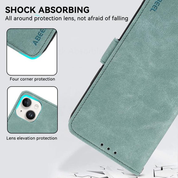 For iPhone 17 Pro Max ABEEL Frosted Magnetic RFID Leather Phone Case(Cyan)