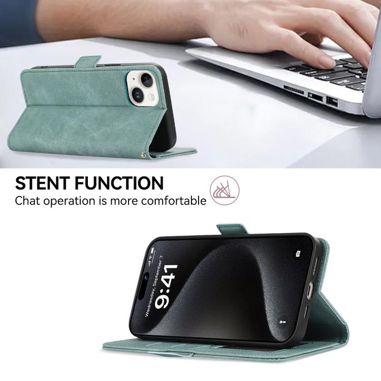 For iPhone 17 Pro Max ABEEL Frosted Magnetic RFID Leather Phone Case(Cyan)