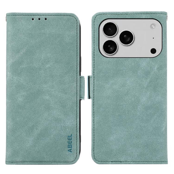 For iPhone 17 Pro Max ABEEL Frosted Magnetic RFID Leather Phone Case(Cyan)