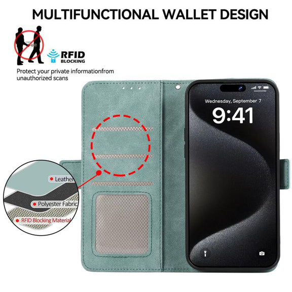 For iPhone 17 Pro Max ABEEL Frosted Magnetic RFID Leather Phone Case(Cyan)
