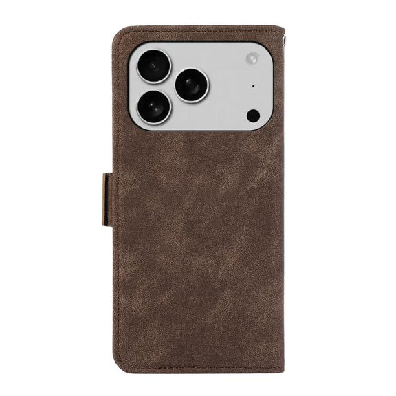 For iPhone 17 Pro Max ABEEL Frosted Magnetic RFID Leather Phone Case(Brown)