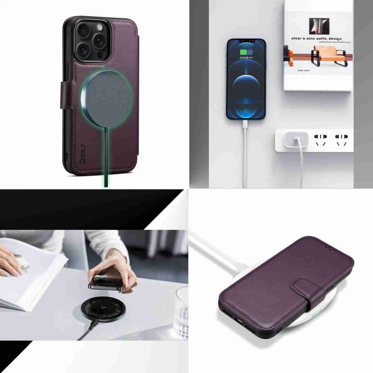 For iPhone 14 / 13 ESEBLE E1 Nappa Texture MagSafe Holder Leather Phone Case(Dark Purple)