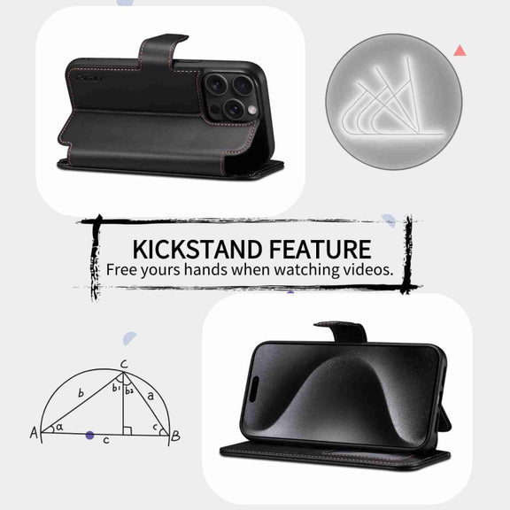 For iPhone 14 / 13 ESEBLE E1 Nappa Texture MagSafe Holder Leather Phone Case(Black)