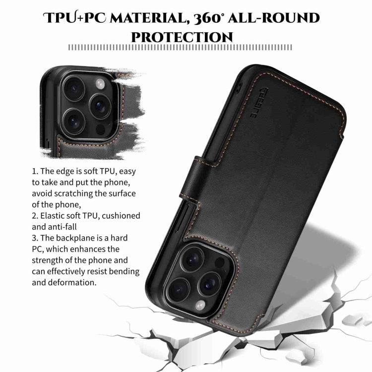 For iPhone 14 / 13 ESEBLE E1 Nappa Texture MagSafe Holder Leather Phone Case(Black)
