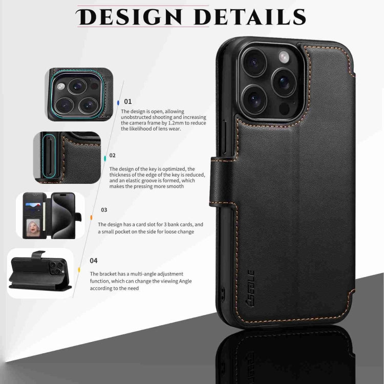 For iPhone 14 / 13 ESEBLE E1 Nappa Texture MagSafe Holder Leather Phone Case(Black)
