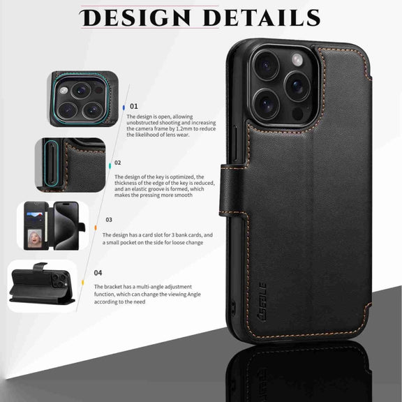 For iPhone 14 / 13 ESEBLE E1 Nappa Texture MagSafe Holder Leather Phone Case(Black)