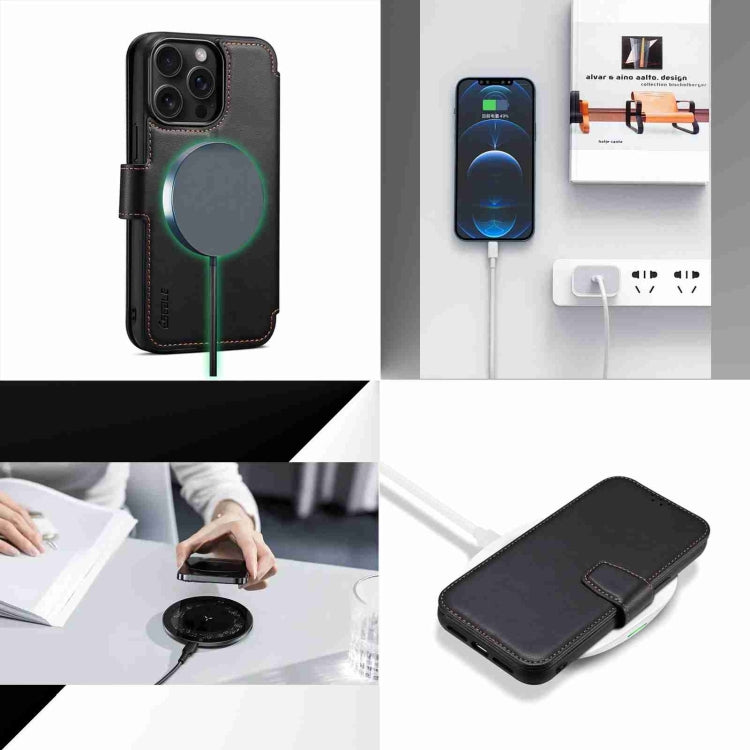 For iPhone 14 / 13 ESEBLE E1 Nappa Texture MagSafe Holder Leather Phone Case(Black)