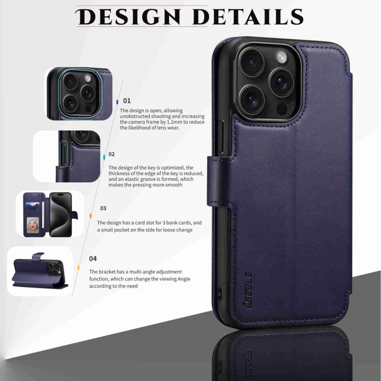 For iPhone 14 Pro ESEBLE E1 Nappa Texture MagSafe Holder Leather Phone Case(Dark Blue)