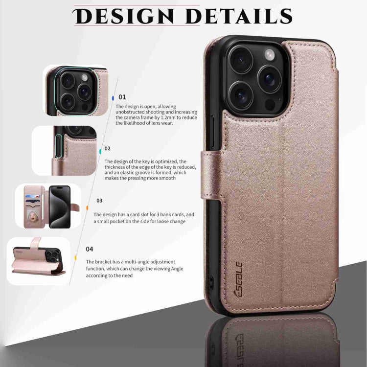 For iPhone 14 Pro Max ESEBLE E1 Nappa Texture MagSafe Holder Leather Phone Case(Rose Gold)