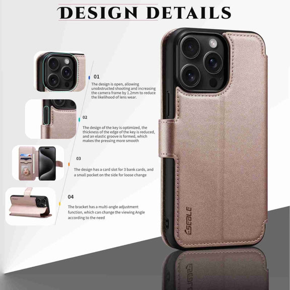 For iPhone 14 Pro Max ESEBLE E1 Nappa Texture MagSafe Holder Leather Phone Case(Rose Gold)