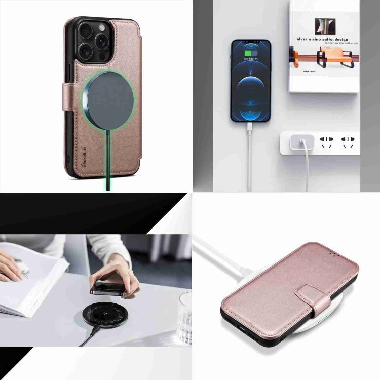 For iPhone 14 Pro Max ESEBLE E1 Nappa Texture MagSafe Holder Leather Phone Case(Rose Gold)
