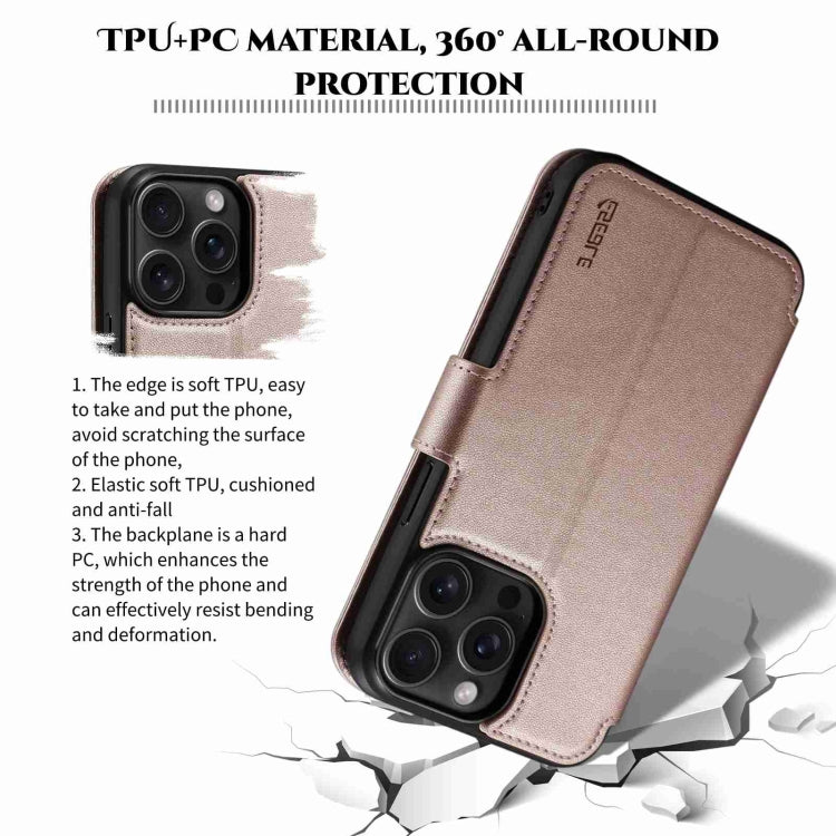 For iPhone 15 ESEBLE E1 Nappa Texture MagSafe Holder Leather Phone Case(Rose Gold)