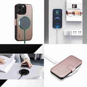 For iPhone 15 ESEBLE E1 Nappa Texture MagSafe Holder Leather Phone Case(Rose Gold)