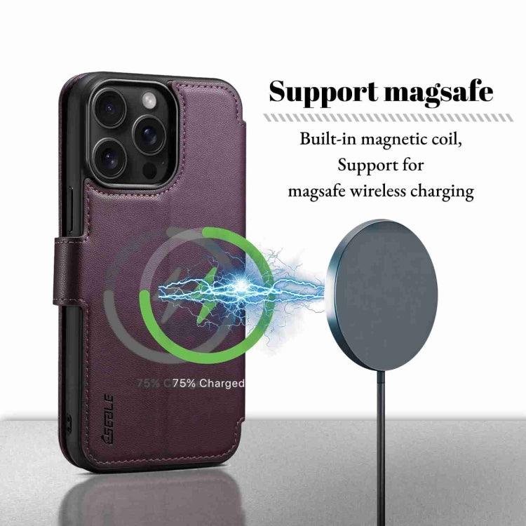 For iPhone 15 ESEBLE E1 Nappa Texture MagSafe Holder Leather Phone Case(Dark Purple)