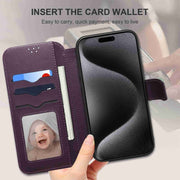 For iPhone 15 ESEBLE E1 Nappa Texture MagSafe Holder Leather Phone Case(Dark Purple)