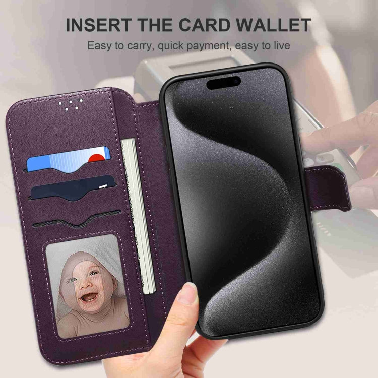 For iPhone 15 ESEBLE E1 Nappa Texture MagSafe Holder Leather Phone Case(Dark Purple)