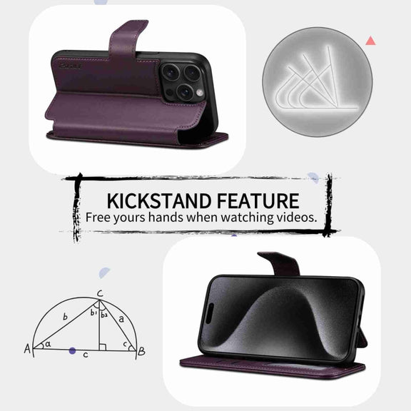 For iPhone 15 ESEBLE E1 Nappa Texture MagSafe Holder Leather Phone Case(Dark Purple)