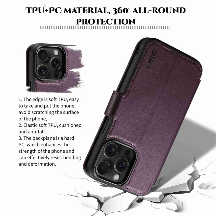 For iPhone 15 ESEBLE E1 Nappa Texture MagSafe Holder Leather Phone Case(Dark Purple)