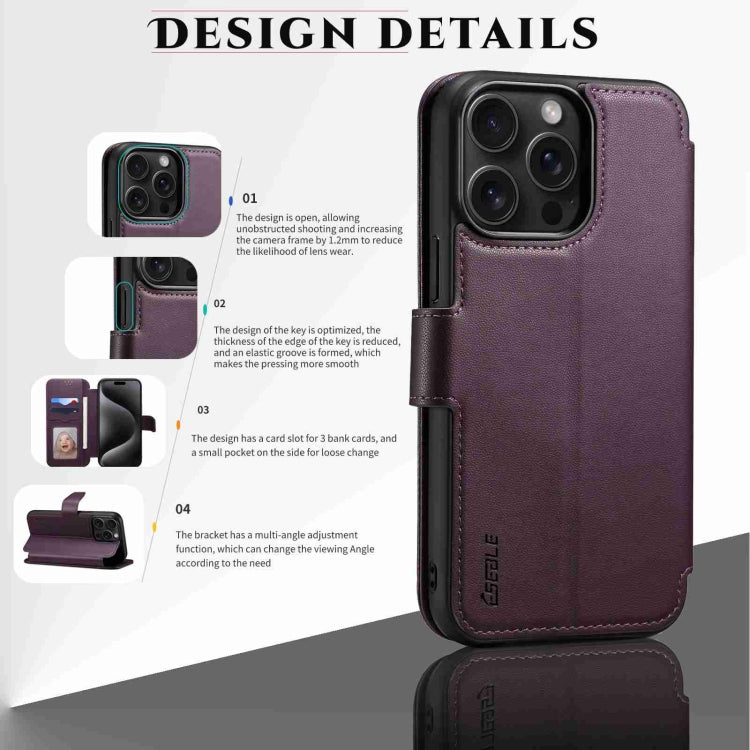 For iPhone 15 ESEBLE E1 Nappa Texture MagSafe Holder Leather Phone Case(Dark Purple)