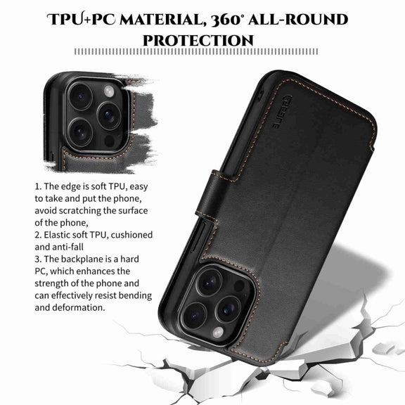 For iPhone 15 ESEBLE E1 Nappa Texture MagSafe Holder Leather Phone Case(Black)