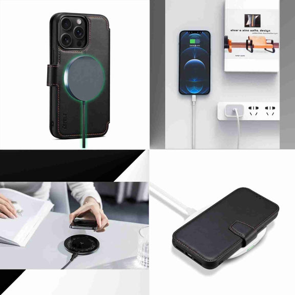 For iPhone 15 ESEBLE E1 Nappa Texture MagSafe Holder Leather Phone Case(Black)