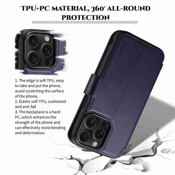 For iPhone 15 Pro ESEBLE E1 Nappa Texture MagSafe Holder Leather Phone Case(Dark Blue)