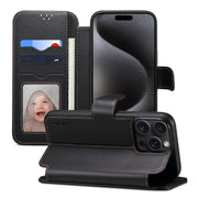 For iPhone 15 Pro ESEBLE E1 Nappa Texture MagSafe Holder Leather Phone Case(Black)