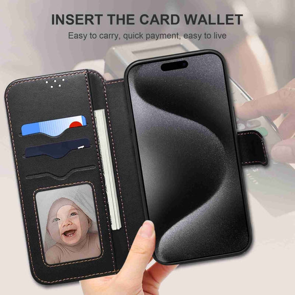For iPhone 15 Pro ESEBLE E1 Nappa Texture MagSafe Holder Leather Phone Case(Black)
