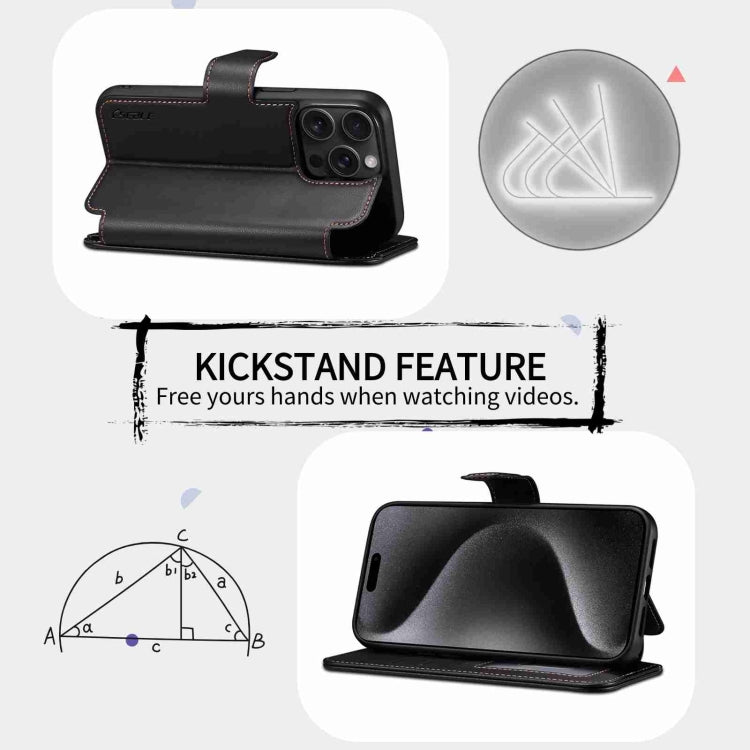 For iPhone 15 Pro ESEBLE E1 Nappa Texture MagSafe Holder Leather Phone Case(Black)