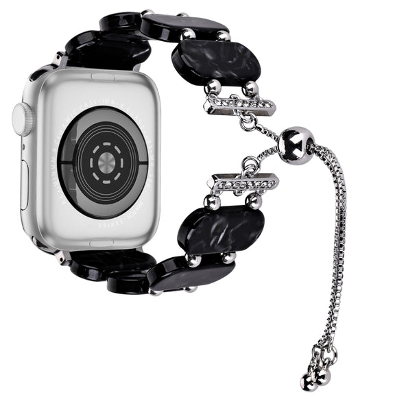 For Apple Watch Series 8 41mm Resin Retractable Chain Watch Band(Black Flower)