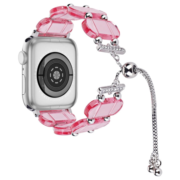 For Apple Watch Series 7 41mm Resin Retractable Chain Watch Band(Pink)