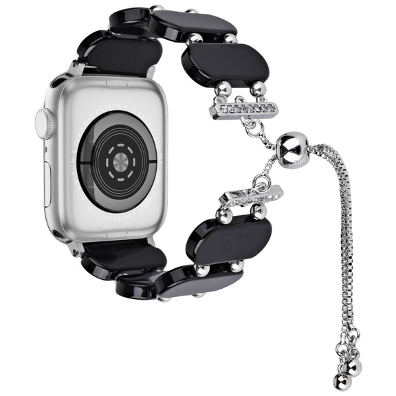 For Apple Watch SE 44mm Resin Retractable Chain Watch Band(Black)