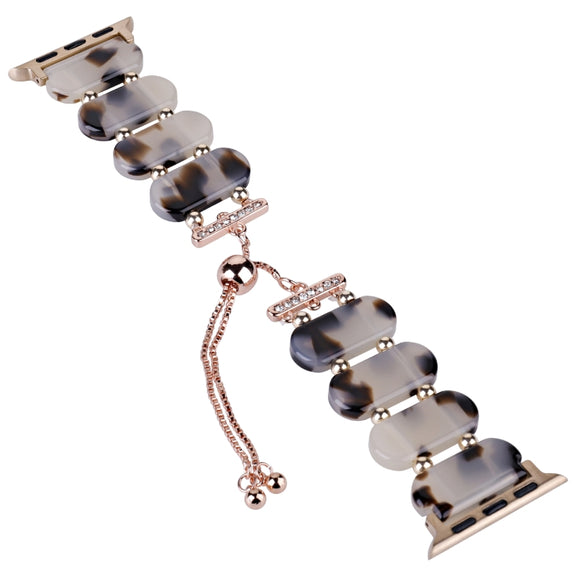 For Apple Watch SE 44mm Resin Retractable Chain Watch Band(Brown White)